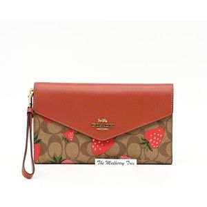 Coach Tan and Red Wallet with Strawberry Motif